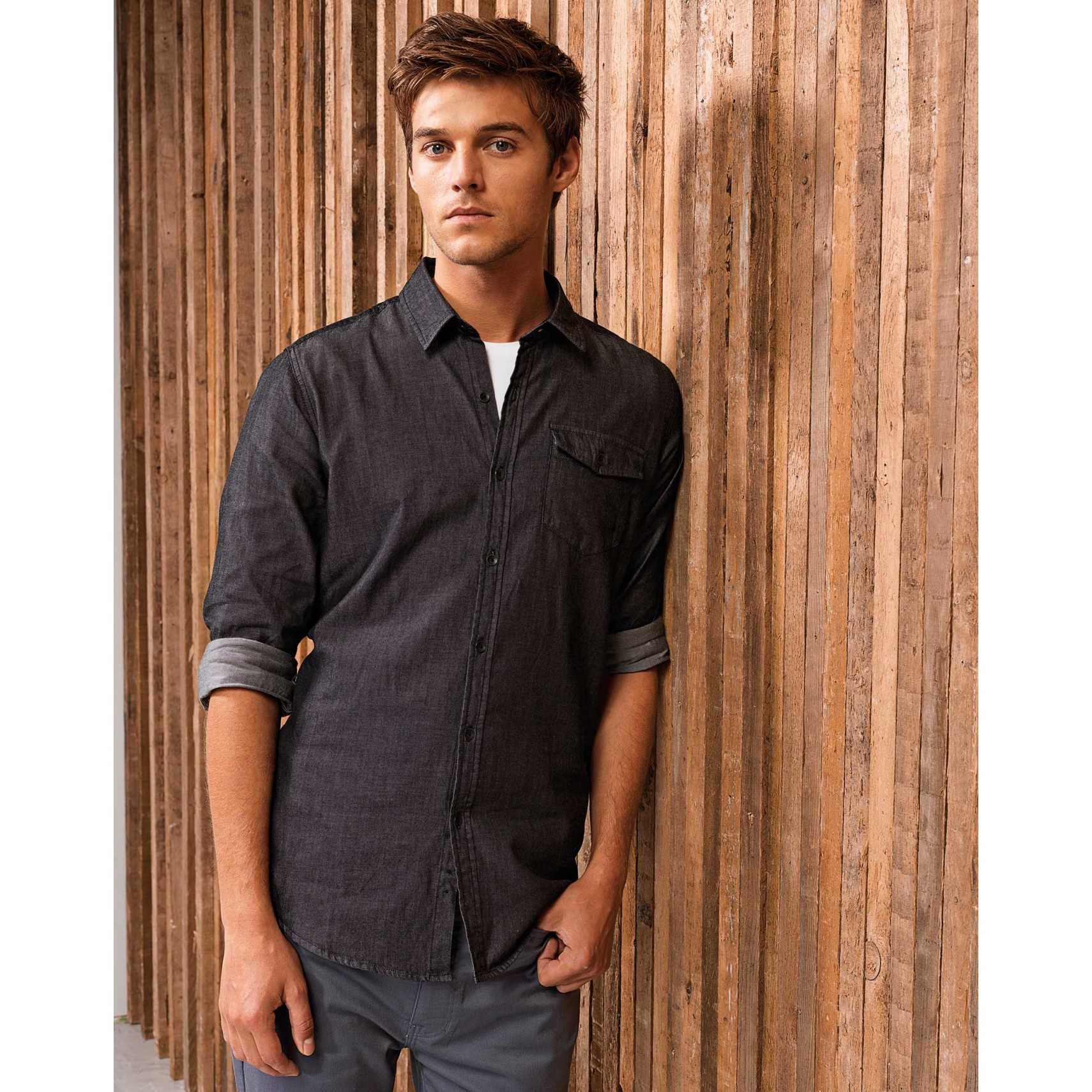 Premier Workwear Pánská džínová košile s dlouhým rukávem Premier workwear (PR222) Černá L