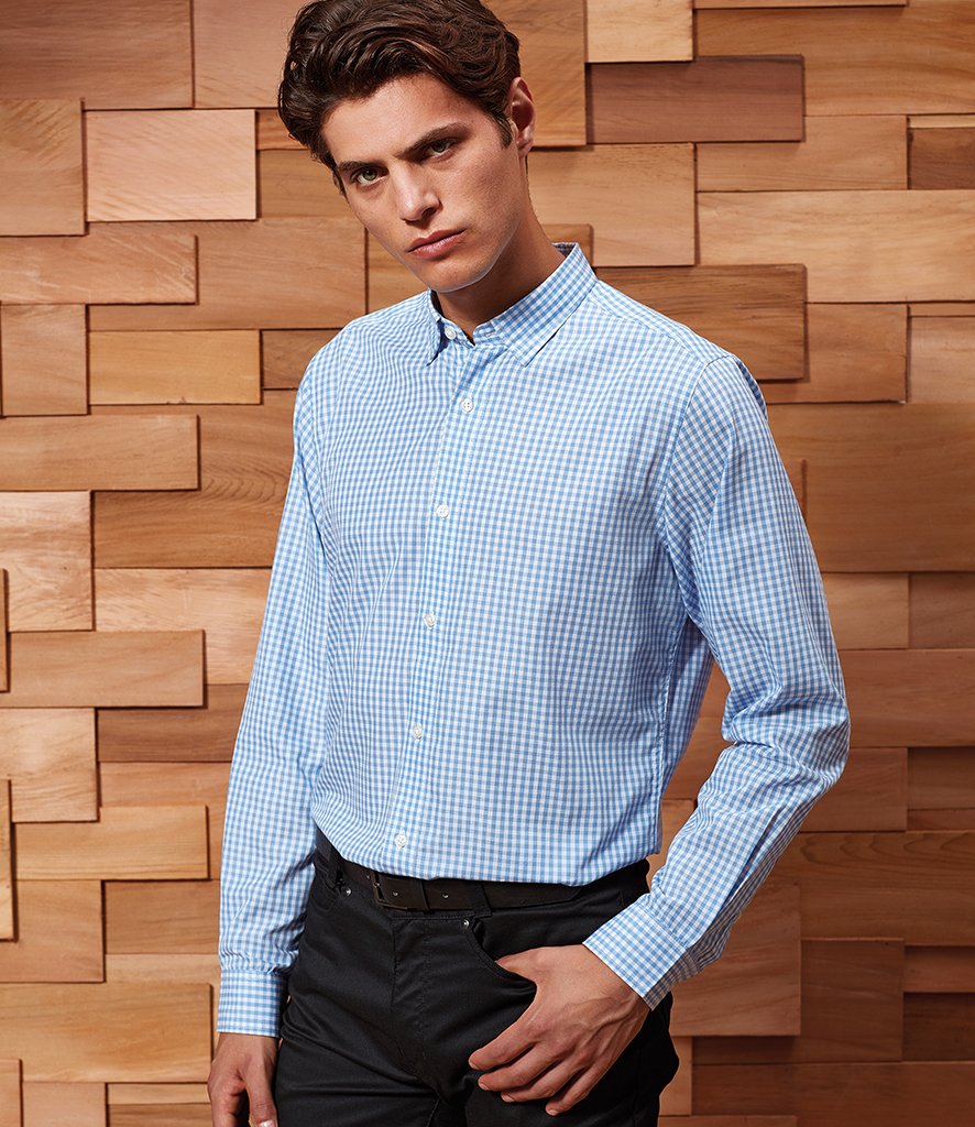 Premier Workwear Pánská kostkovaná košile s dlouhým rukávem Premier Workwear (PR252) Světlá modrá / Bílá M