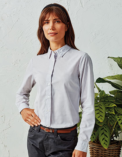 Premier Workwear Dámská kostkovaná košile s dlouhým rukávem Premier Workwear (PR352) Stříbrná / Bílá M